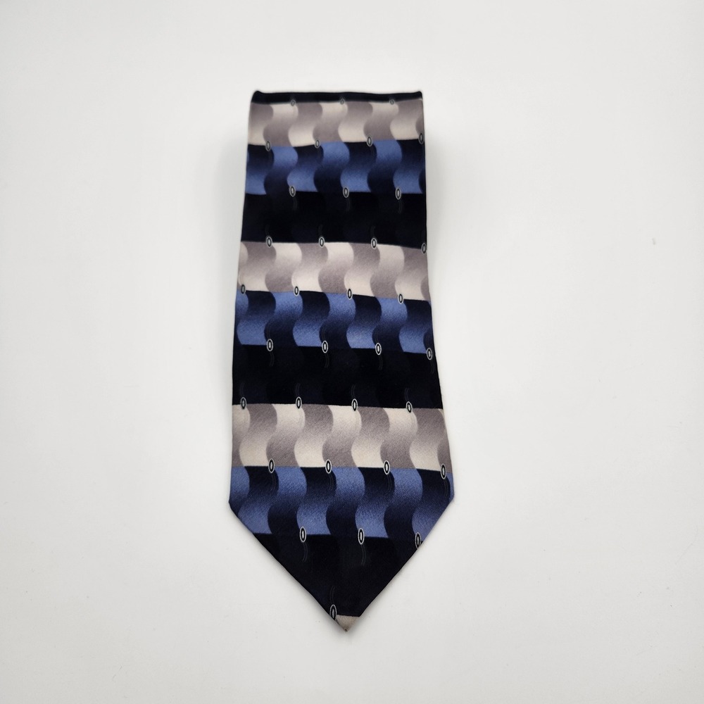 Peacock Mens Silk Neck Tie Blue Gray Black Geometric Pattern Formal Casual